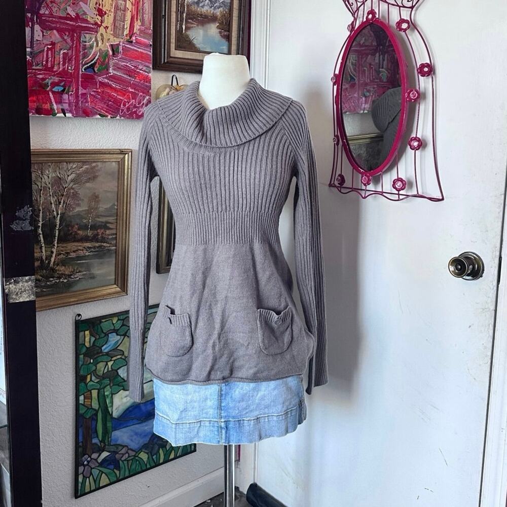 love by design gray knit turtleneck baby doll sweater top